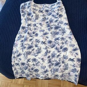 Blue and White Tropical Print Dress
